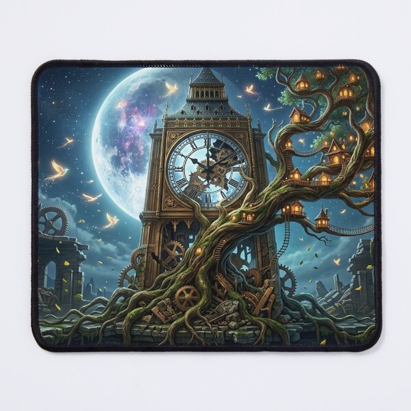 Item preview, Clocktower Tree of Time — Steampunk Fantasy Ruins Under Giant Moon designed and sold by RoyArt0.