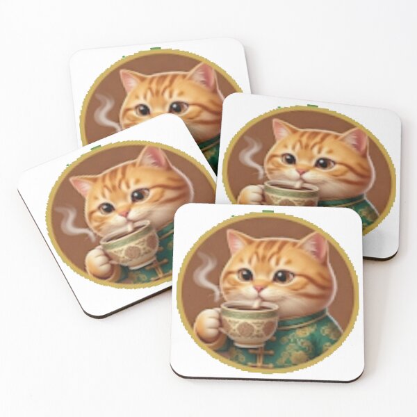Item preview, Cute Orange Drinking Coffee- Cozy Tabby Kitten Sticker designed and sold by BestBayCA.