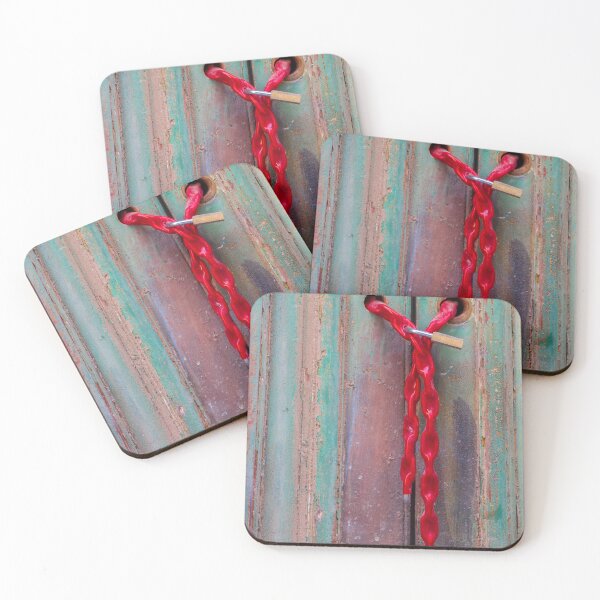 Item preview, Red Chain And Padlock Securing Weathered Green Wooden Door With Rustic Vintage Texture designed and sold by Nmallia.