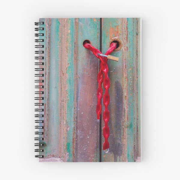 Item preview, Red Chain And Padlock Securing Weathered Green Wooden Door With Rustic Vintage Texture designed and sold by Nmallia.