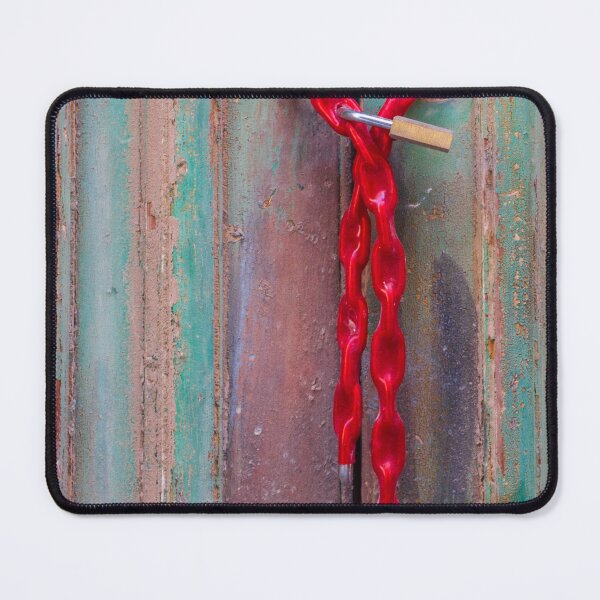 Item preview, Red Chain And Padlock Securing Weathered Green Wooden Door With Rustic Vintage Texture designed and sold by Nmallia.