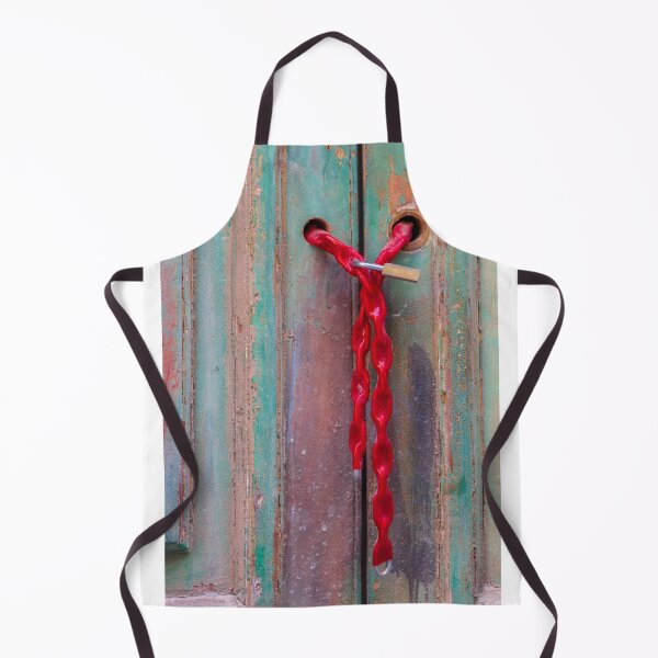 Item preview, Red Chain And Padlock Securing Weathered Green Wooden Door With Rustic Vintage Texture designed and sold by Nmallia.