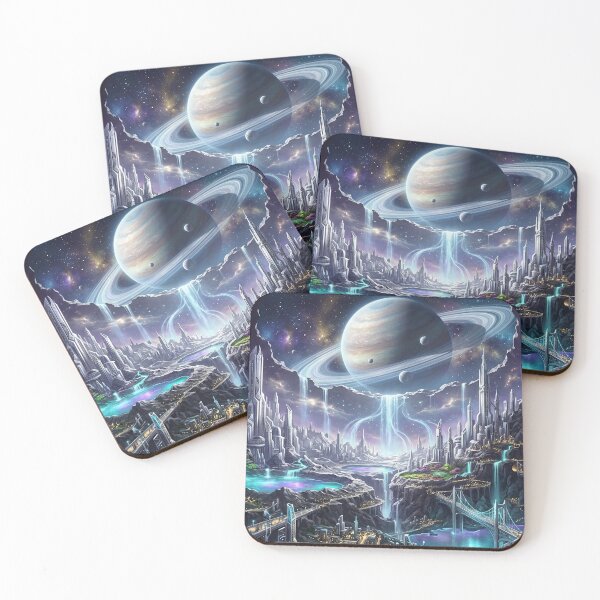 Item preview, Ringed Planet Cityscape — Futuristic Sci-Fi City Between Mountains designed and sold by RoyArt0.