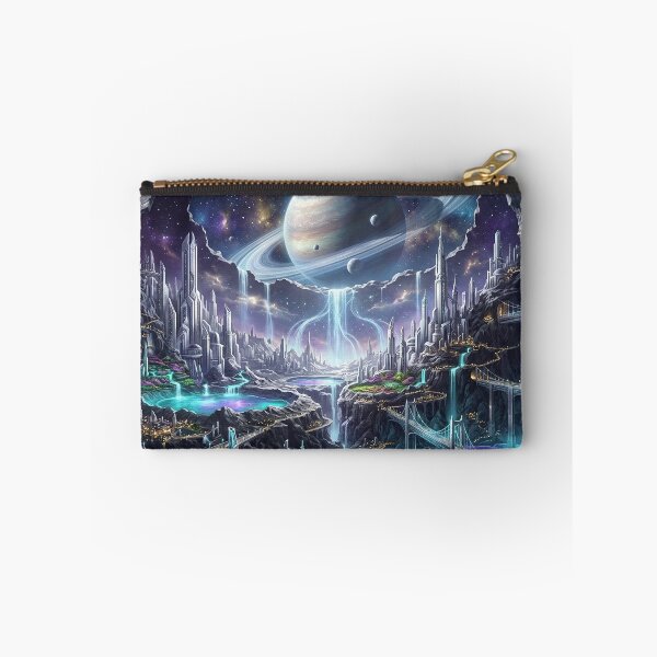 Item preview, Ringed Planet Cityscape — Futuristic Sci-Fi City Between Mountains designed and sold by RoyArt0.