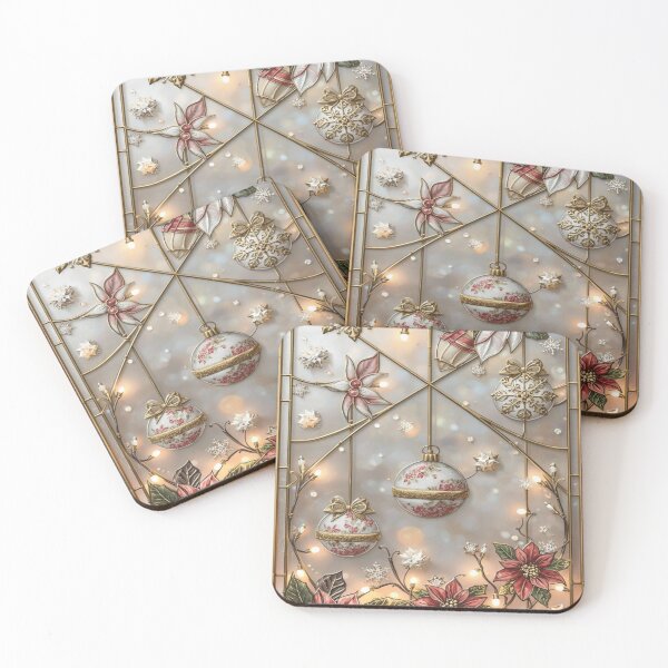 Item preview, Coquette Gold Christmas Stained Glass with Flowers and Spheres designed and sold by BriSher.