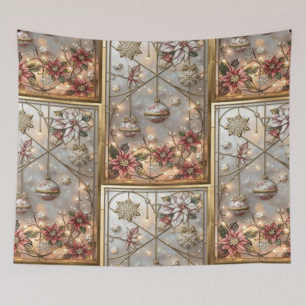 Item preview, Coquette Gold Christmas Stained Glass with Flowers and Spheres designed and sold by BriSher.