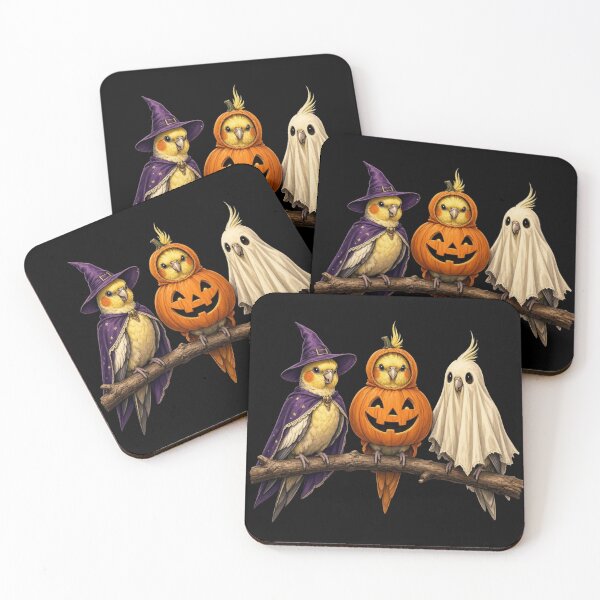 Item preview, Halloween Cockatiels Witch Pumpkin Ghost Bird designed and sold by CF_VintageDesign.
