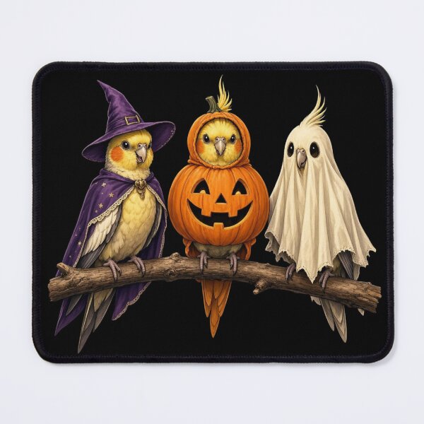 Item preview, Halloween Cockatiels Witch Pumpkin Ghost Bird designed and sold by CF_VintageDesign.