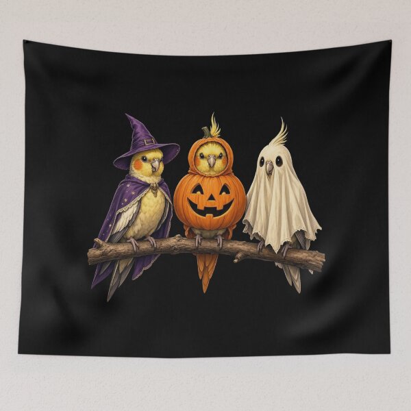 Item preview, Halloween Cockatiels Witch Pumpkin Ghost Bird designed and sold by CF_VintageDesign.