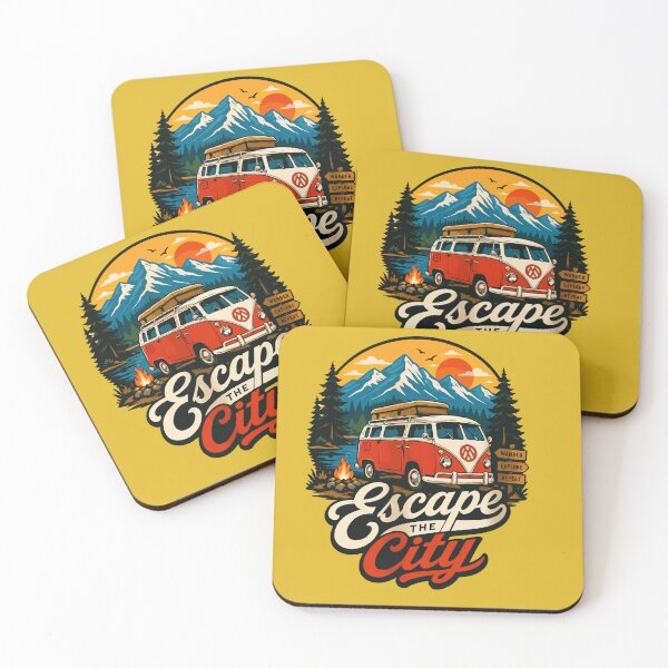 Item preview, Escape the City Retro Camper Adventure with Mountain Wilderness, Forest Camping, Road Trip and Outdoor Travel Illustration designed and sold by Huddy-clothes.