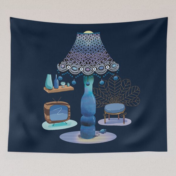 Item preview, Retro Vintage Blue Lamp Living Room Interior designed and sold by Karin Taylor.