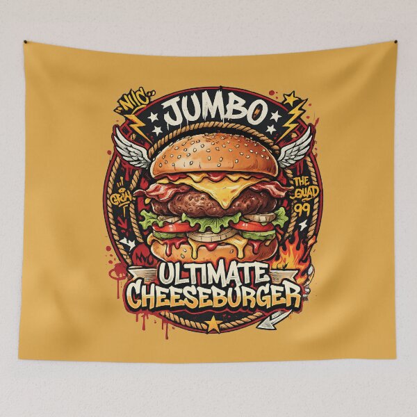 Item preview, Jumbo Ultimate Cheeseburger - Retro Graffiti Fast Food Art designed and sold by digitalbob60.