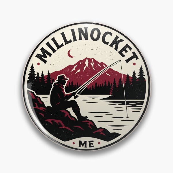 Item preview, Vintage Millinocket Maine Wilderness Fishing Badge designed and sold by Digital Art Works  Hub.