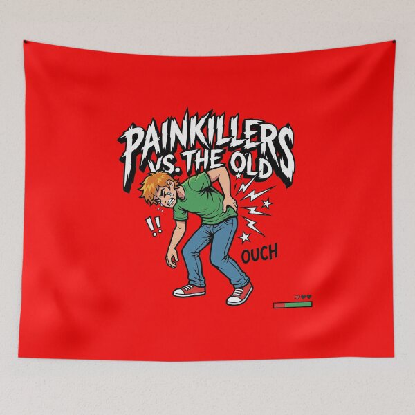 Item preview, Painkillers Vs The Old Funny Back Pain Retro Arcade Indie Comic Style designed and sold by AdyKurniawan.