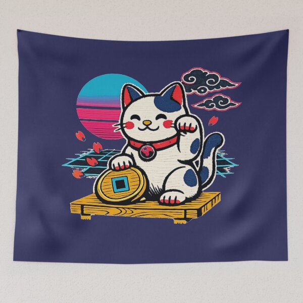 Item preview, Neon Ukiyo‑E Beckoning Cat designed and sold by KungPowUnicorn.
