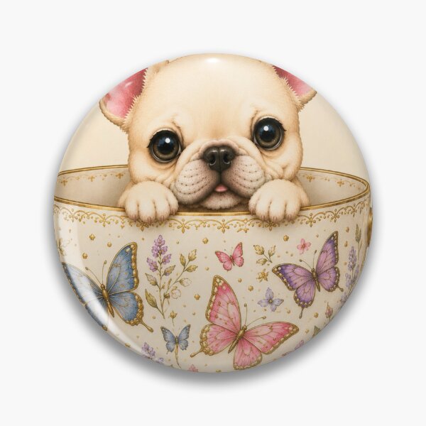 Item preview, French Bulldog in Butterfly Teacup | Cute Cottagecore Puppy Art designed and sold by joycrysstudio.