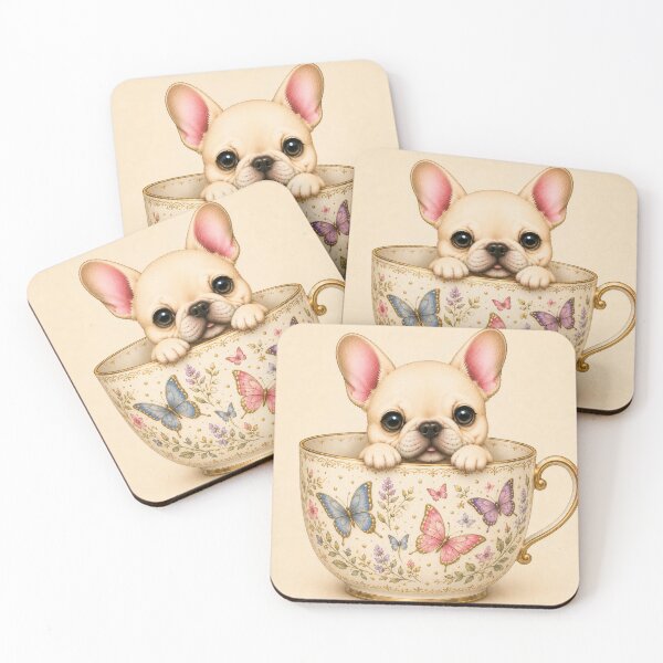 Item preview, French Bulldog in Butterfly Teacup | Cute Cottagecore Puppy Art designed and sold by joycrysstudio.