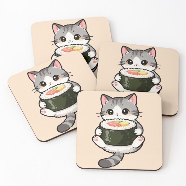 Item preview, Adorable Kitten with Sushi | Cute Kawaii Cat Tee | Kawaii Japanese Food Kitty T-Shirt designed and sold by Nuttajak.
