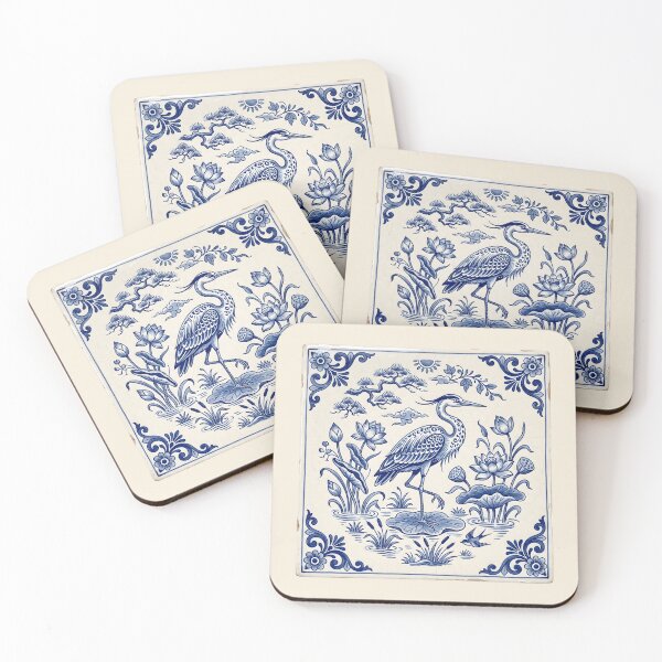 Item preview, Delftware Heron Blue Pottery Art - Coastal Grandmillennial Ceramic Tile Aesthetic designed and sold by SplashTastic.