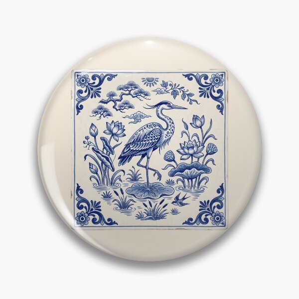 Item preview, Delftware Heron Blue Pottery Art - Coastal Grandmillennial Ceramic Tile Aesthetic designed and sold by SplashTastic.