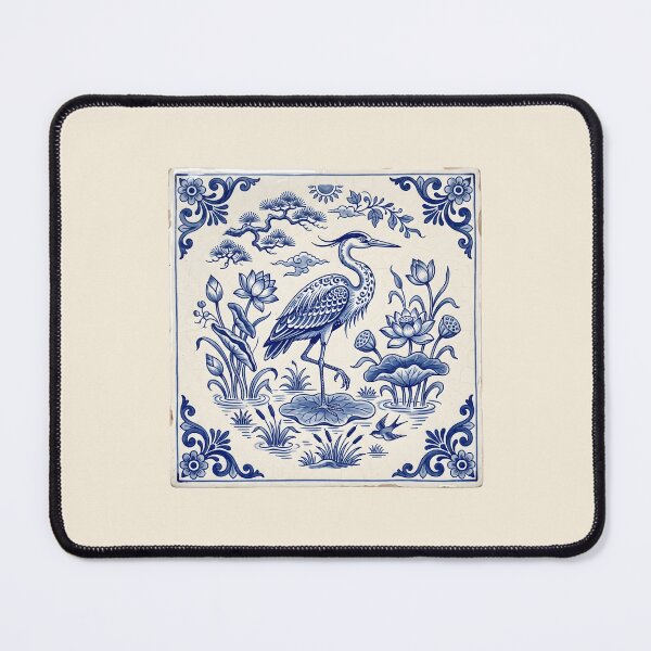 Item preview, Delftware Heron Blue Pottery Art - Coastal Grandmillennial Ceramic Tile Aesthetic designed and sold by SplashTastic.