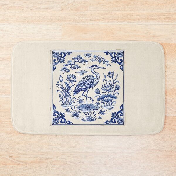 Item preview, Delftware Heron Blue Pottery Art - Coastal Grandmillennial Ceramic Tile Aesthetic designed and sold by SplashTastic.