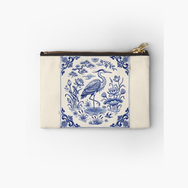 Item preview, Delftware Heron Blue Pottery Art - Coastal Grandmillennial Ceramic Tile Aesthetic designed and sold by SplashTastic.