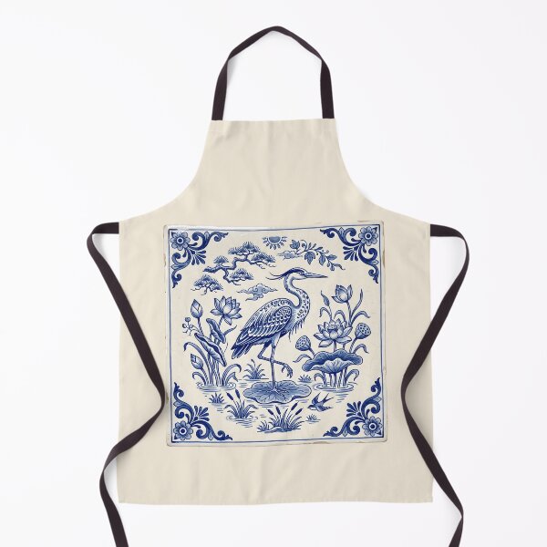 Item preview, Delftware Heron Blue Pottery Art - Coastal Grandmillennial Ceramic Tile Aesthetic designed and sold by SplashTastic.