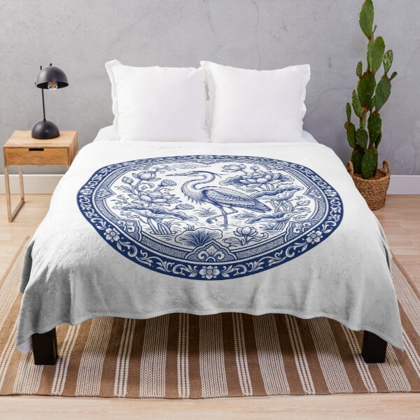Item preview, Blue Willow Heron Botanical Art - Grandmillennial Chinoiserie Plate Aesthetic designed and sold by SplashTastic.