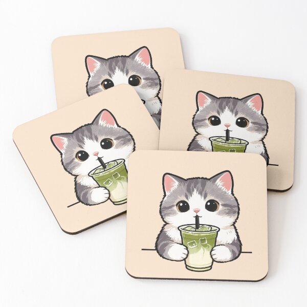 Item preview, Adorable Cat with Matcha Drink | Cute Kawaii Kitty Tee designed and sold by Nuttajak.