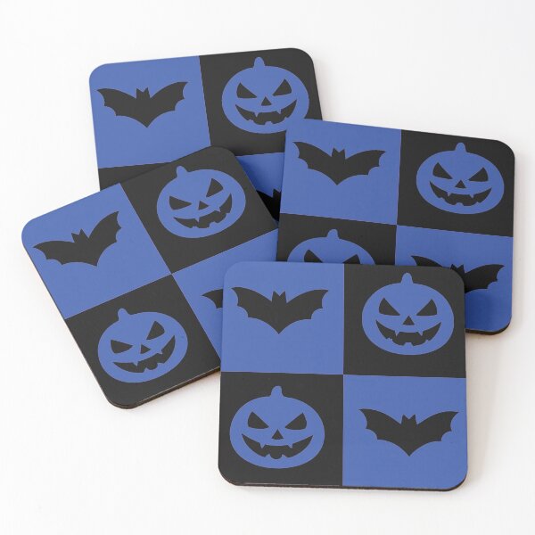 Item preview, Minimalist Blue Halloween Grid Bats and Jack O Lanterns designed and sold by Uniquely Yours.