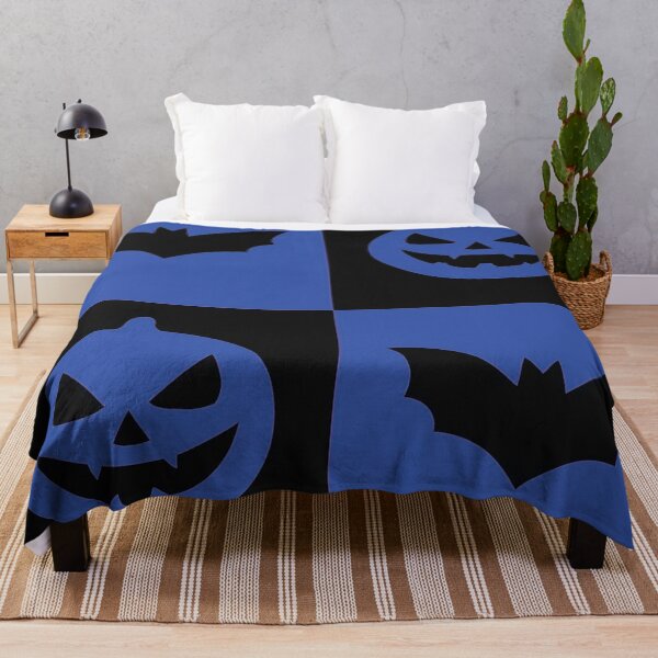 Item preview, Minimalist Blue Halloween Grid Bats and Jack O Lanterns designed and sold by Uniquely Yours.