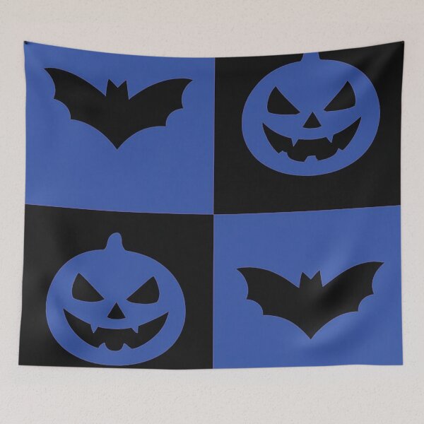 Item preview, Minimalist Blue Halloween Grid Bats and Jack O Lanterns designed and sold by Uniquely Yours.