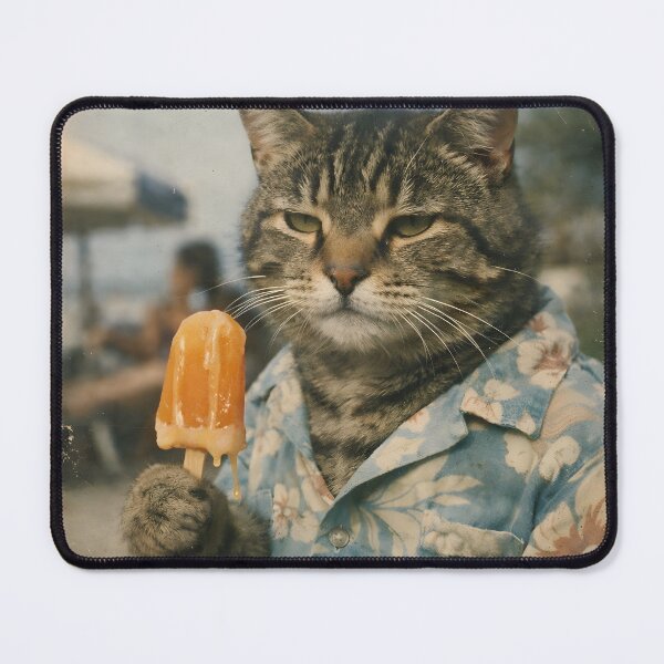 Item preview, Cat Eating Ice Cream Wall Art | Playful Feline Summer Vacation Portrait | Retro Photography Aesthetic Nostalgic Vintage Print designed and sold by PaintedPixels01.