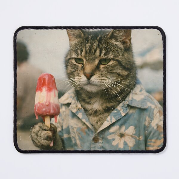 Item preview, Cat Eating Ice Cream Wall Art | Playful Feline Summer Vacation Portrait | Retro Photography Aesthetic Nostalgic Vintage Print designed and sold by PaintedPixels01.