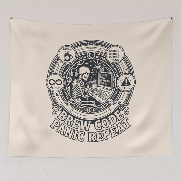 Item preview, Skeleton Programmer Brew Code Panic Repeat - IT Developer Humor Techie Gift designed and sold by SplashTastic.