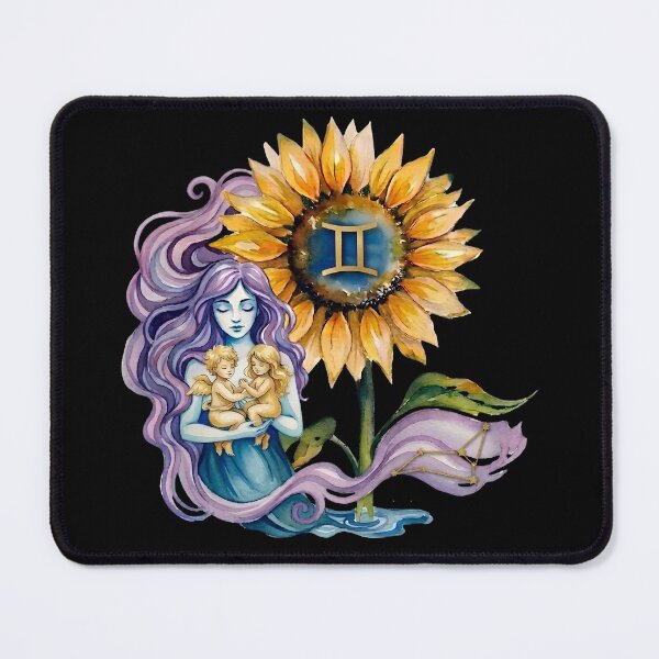 Item preview, Gemini Zodiac Goddess with Sunflower and Twins Art designed and sold by SilentFlower.