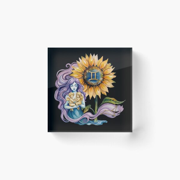 Item preview, ​Gemini Zodiac Goddess with Sunflower and Twins Art designed and sold by SilentFlower.