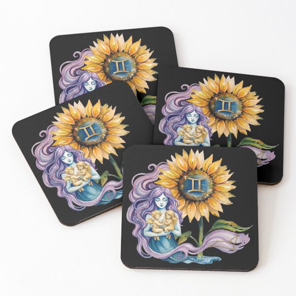 Item preview, ​Gemini Zodiac Goddess with Sunflower and Twins Art designed and sold by SilentFlower.
