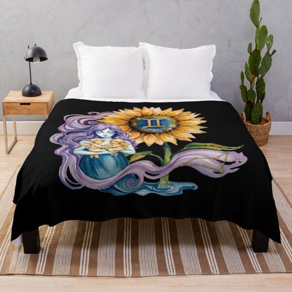 Item preview, Gemini Zodiac Goddess with Sunflower and Twins Art designed and sold by SilentFlower.