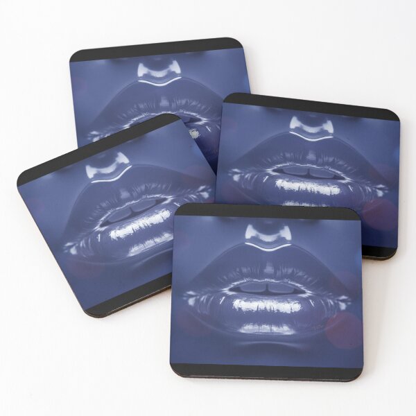 Item preview, BLUE CHROME LIPS - Cyber Beauty Art - Glossy designed and sold by Urban-InkStudio.