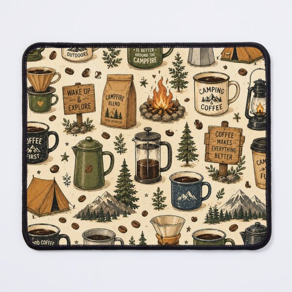 Item preview, Camping Coffee Seamless Pattern – Coffee Lover, Outdoor Adventure & Rustic Camp Design designed and sold by RJACreative.