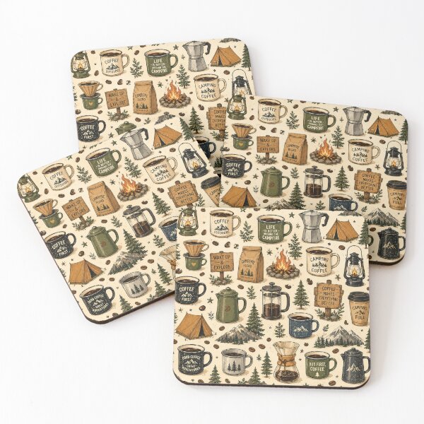 Item preview, Camping Coffee Seamless Pattern – Coffee Lover, Outdoor Adventure & Rustic Camp Design designed and sold by RJACreative.