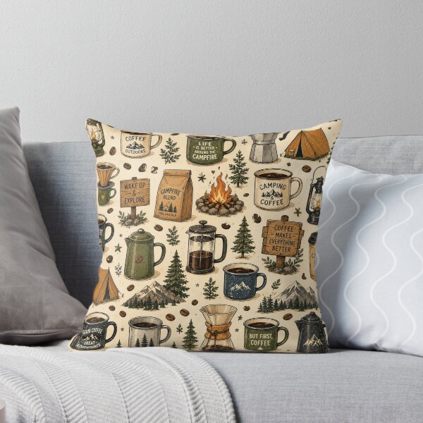 Item preview, Camping Coffee Seamless Pattern – Coffee Lover, Outdoor Adventure & Rustic Camp Design designed and sold by RJACreative.