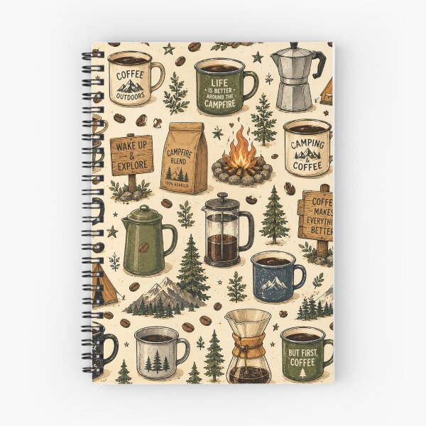 Item preview, Camping Coffee Seamless Pattern – Coffee Lover, Outdoor Adventure & Rustic Camp Design designed and sold by RJACreative.