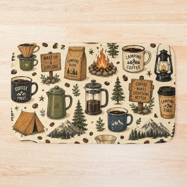 Item preview, Camping Coffee Seamless Pattern – Coffee Lover, Outdoor Adventure & Rustic Camp Design designed and sold by RJACreative.