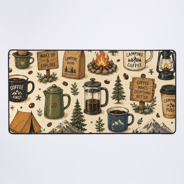 Item preview, Camping Coffee Seamless Pattern – Coffee Lover, Outdoor Adventure & Rustic Camp Design designed and sold by RJACreative.