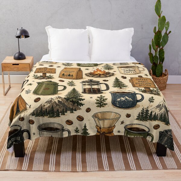 Item preview, Camping Coffee Seamless Pattern – Coffee Lover, Outdoor Adventure & Rustic Camp Design designed and sold by RJACreative.
