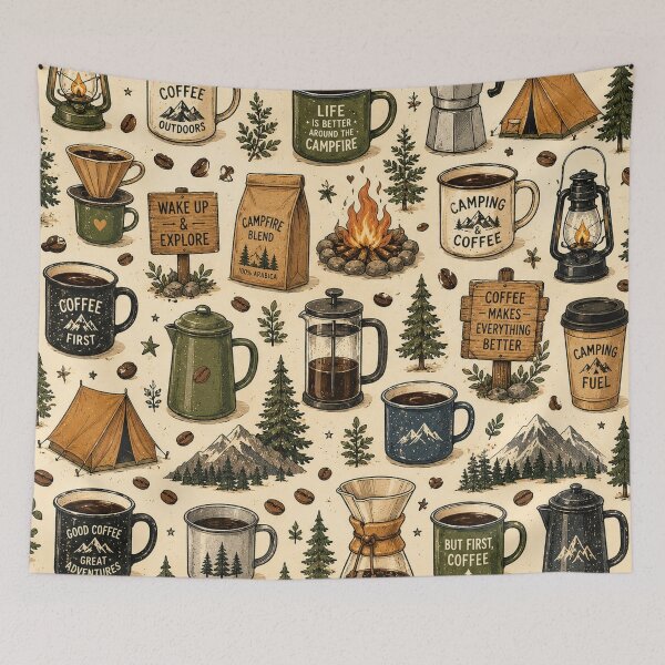 Item preview, Camping Coffee Seamless Pattern – Coffee Lover, Outdoor Adventure & Rustic Camp Design designed and sold by RJACreative.