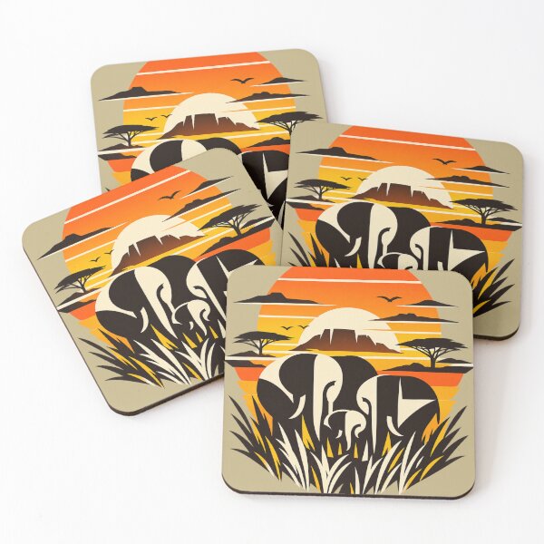 Item preview, Elephant Family Safari Sunset - African Wildlife Vintage Retro designed and sold by JonelCrafts.